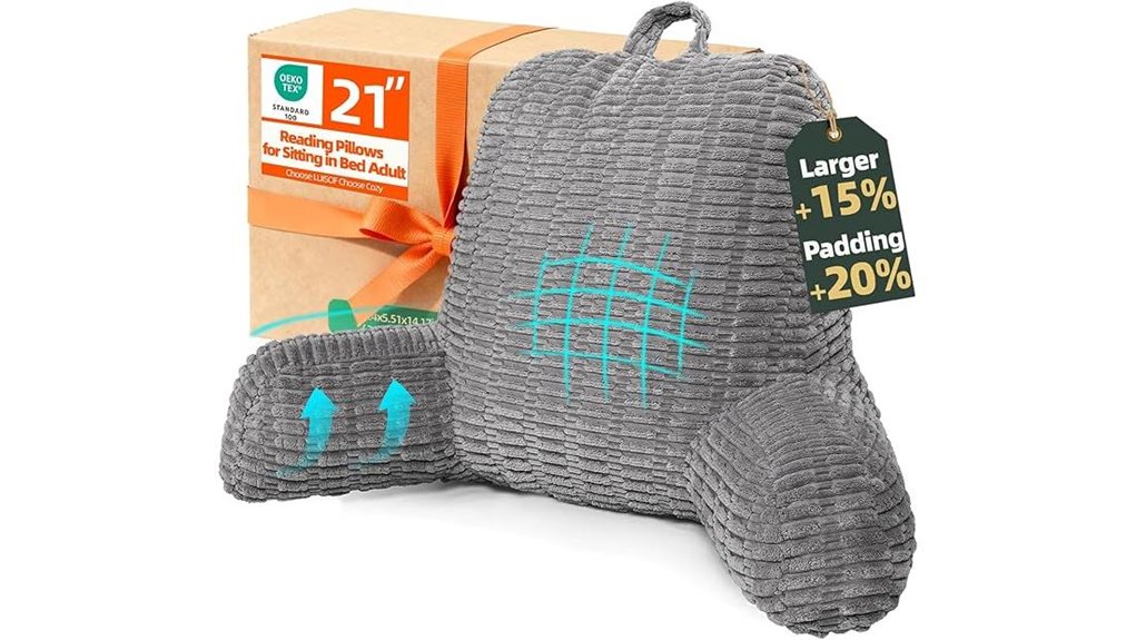21 high reading pillow with arm rests gray
