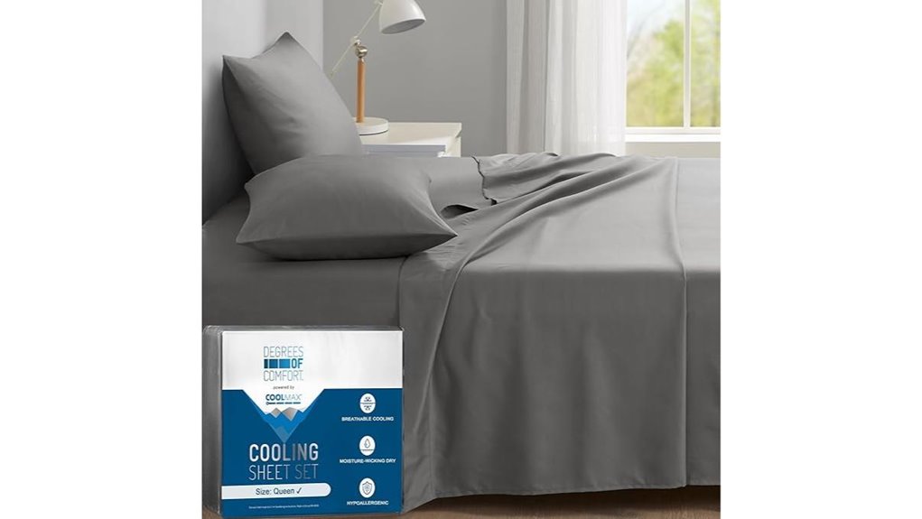 cooling queen sheets moisture wicking deep pockets grey