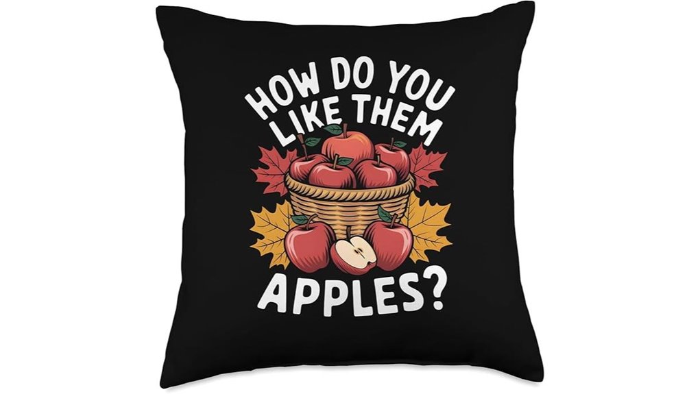 funny apple picking pillow title