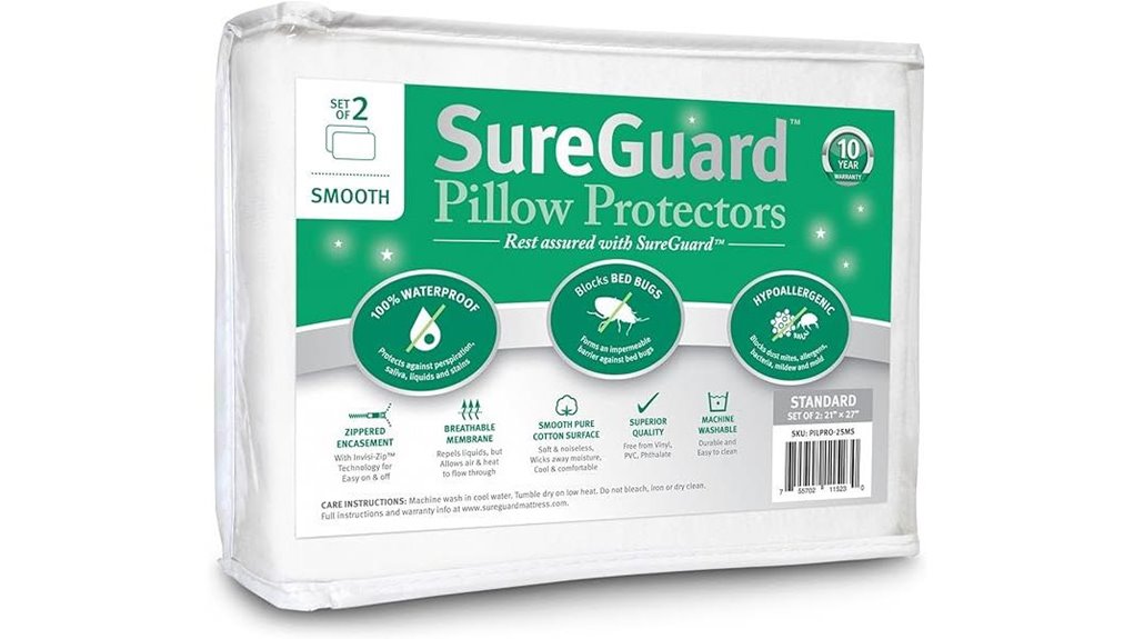 sureguard pillow protectors waterproof bed bug hypoallergenic